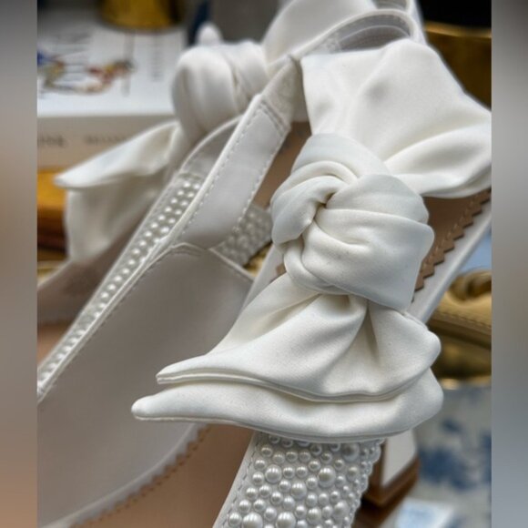 🆕 GIANNI BINI 🧿 NWOB Coray Pearl Embellished Satin Bow Slingback, Sz 7M - Picture 16 of 16